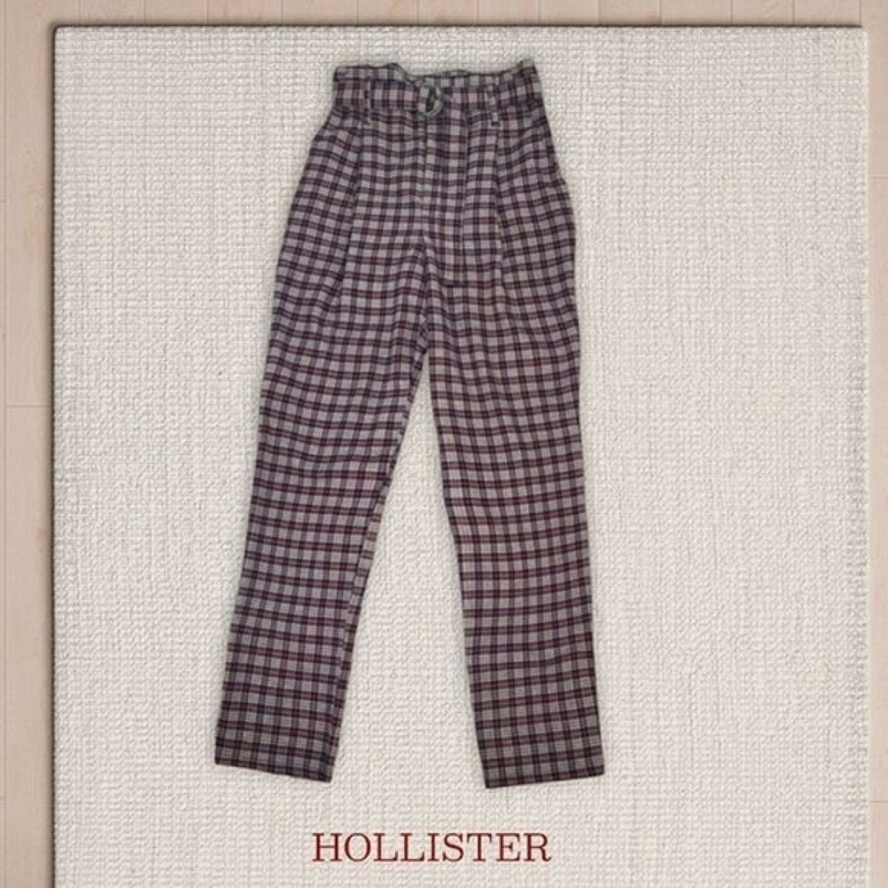 Hollister Ultra High Rise Retro Tapered Plaid Paperbag Trousers- New - Picture 3 of 9